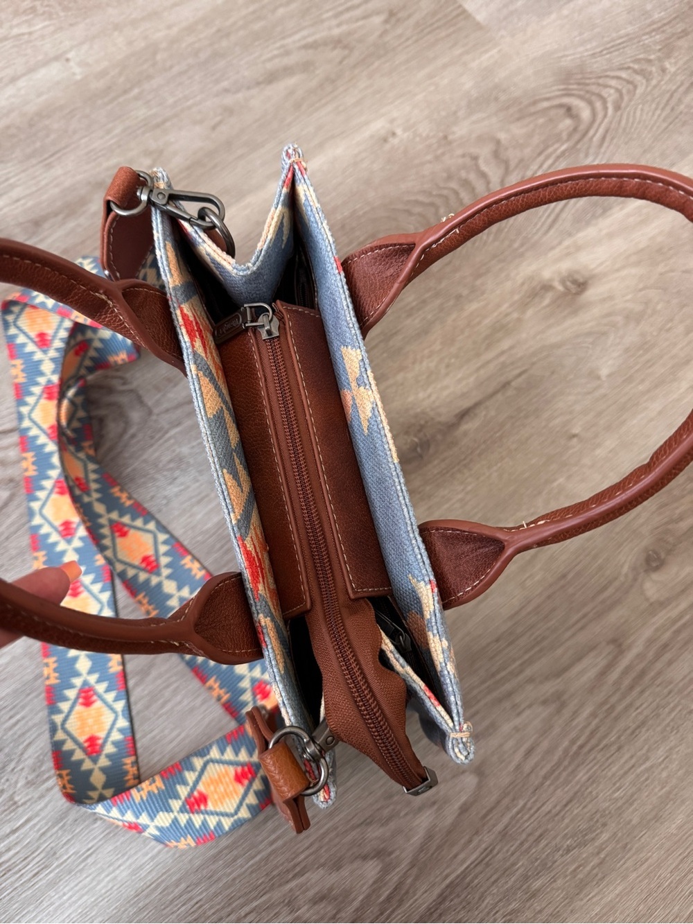 Wrangler Aztec Blue Western Tote Bag Crossbody Purse - Picture 5 of 7